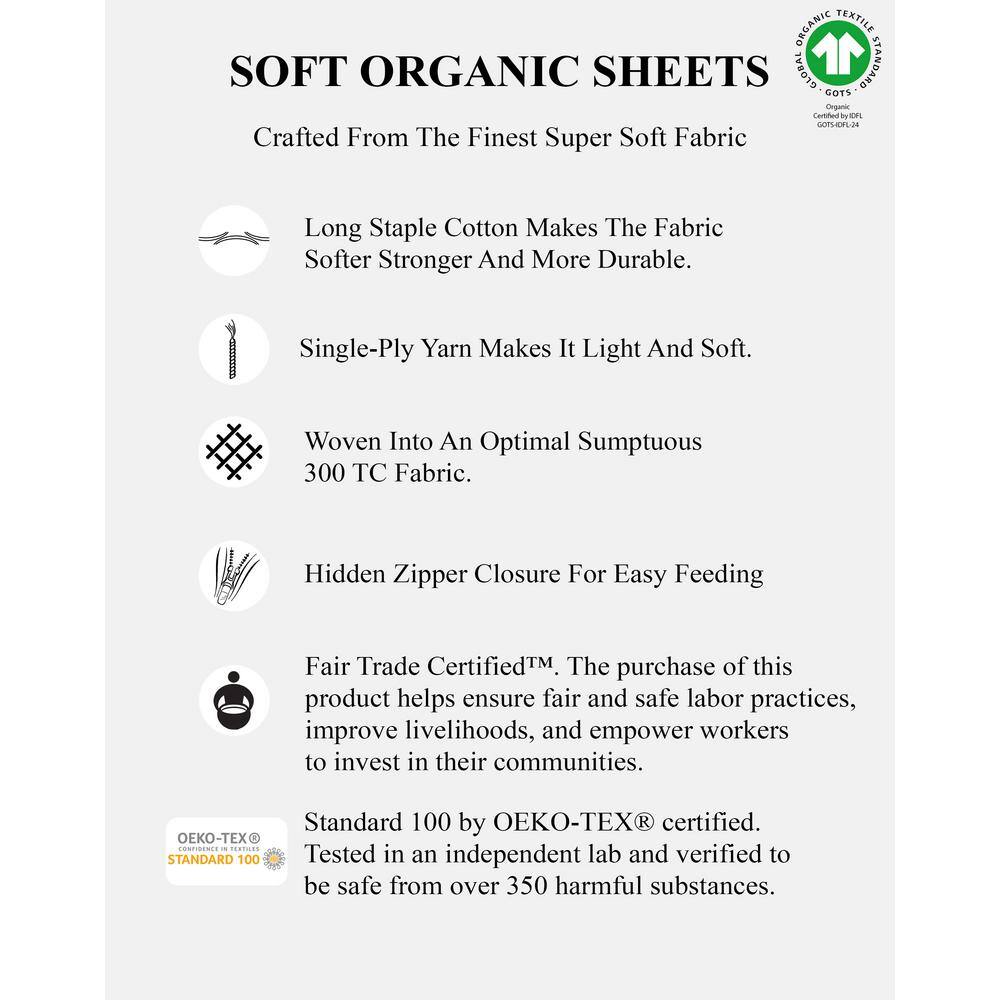 Light Blue Organic Cotton Hypoallergenic Queen Pillowcase Pair