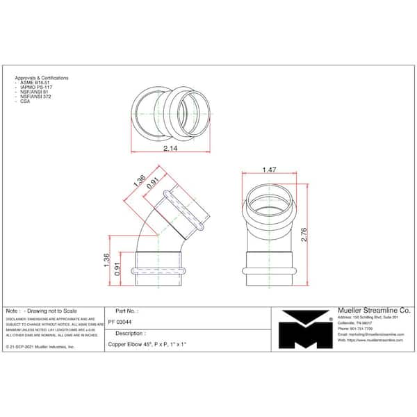 Streamline 1 in. Copper 45-degree Press x Press Elbow Fitting PF 03044H -  The Home Depot