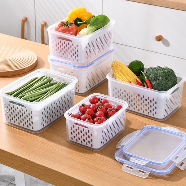 3 pcs BPA-Free Plastic Berry Storage Containers Set with Removable Strainer Lid for Fridge Food Freshness
