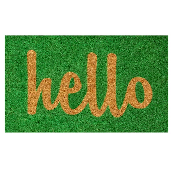 Calloway Mills Hello Green/Natural Script 24 in. x 36 in. Door Mat