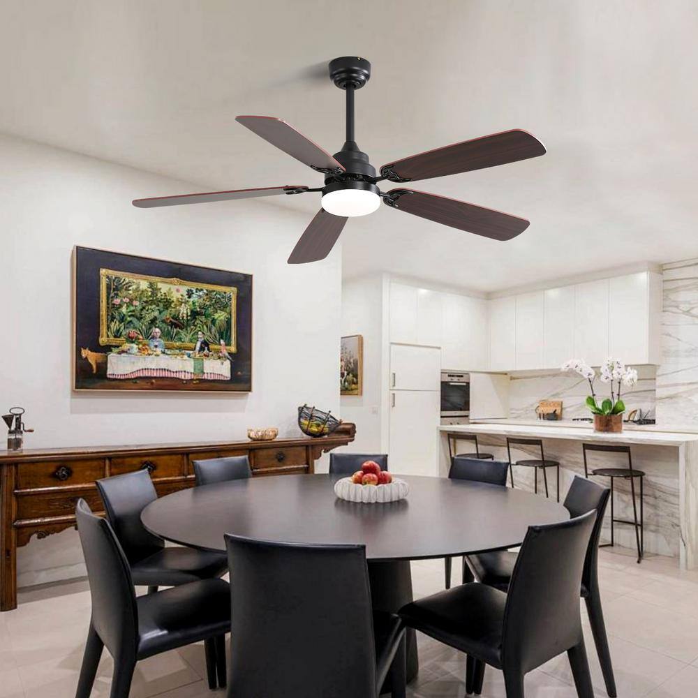 52 Inch Black MDF Ceiling Fan with LED Light and Remote Control