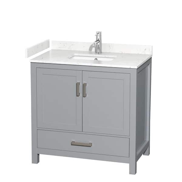 Wyndham Collection Sheffield 36 in. W x 22 in. D Single Bath Vanity in Gray with Cultured Marble Vanity Top in White with White Basin