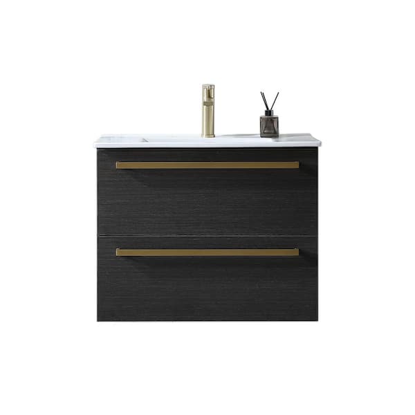 VAPSINT 30 in. W x 18 in. D x 24 in. H SIngle Bath Vanity in Black Grain with White Ceramic Sink