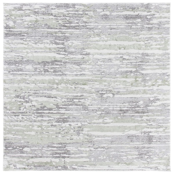 Century 7 ft. x 7 ft. Gray/Green Striped Watercolor Square Area Rug