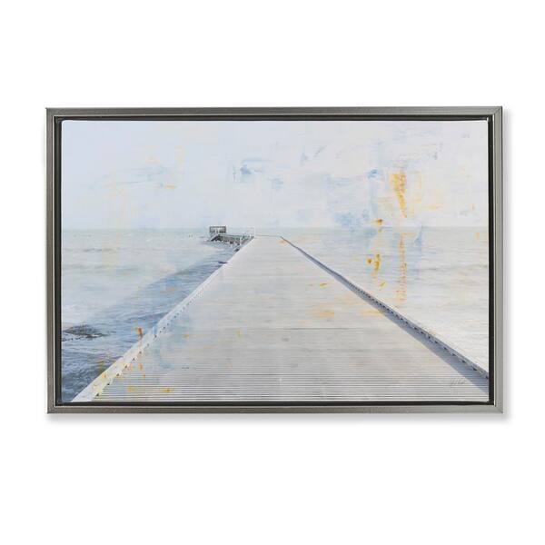 Stupell Industries Pier View Distressed Accents by Deborah Revell Gray Floater Frame Nature Graphic Art Print 21 in. x 31 in.