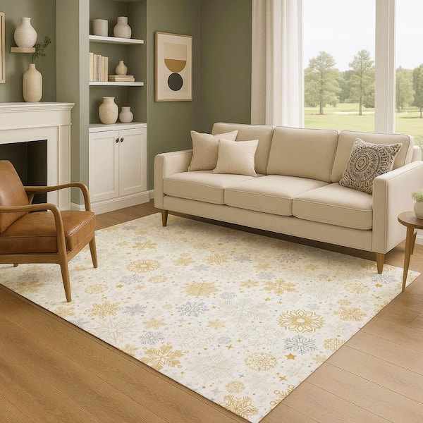 Mayfield Premium Machine Washable Abstract AMF1823 Ivory 10 ft. x 14 ft. Area Rug