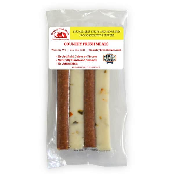 COUNTRY FRESH MEATS Smoked Beef Sticks and Monterey Jack Cheese with Peppers, Meat and Cheese Snack