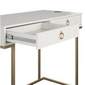 Camila White 44" Modern Writing Desk with Gold Accents & Wireless Charging