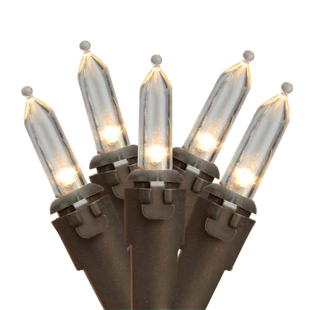 Warm White LED Mini Christmas Lights with Brown Wire