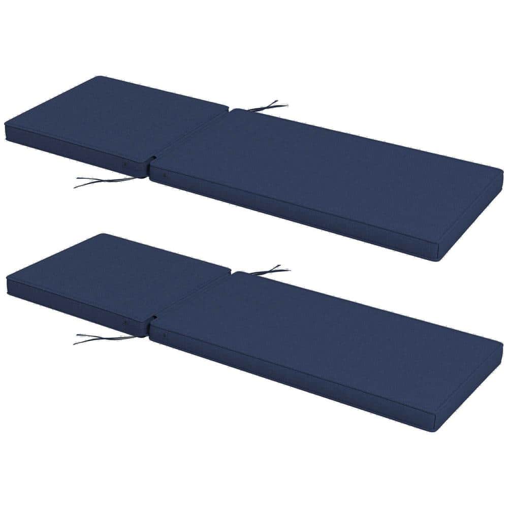 Navy Blue Outdoor Chaise Lounge Cushions with Ties, 72" x 21"