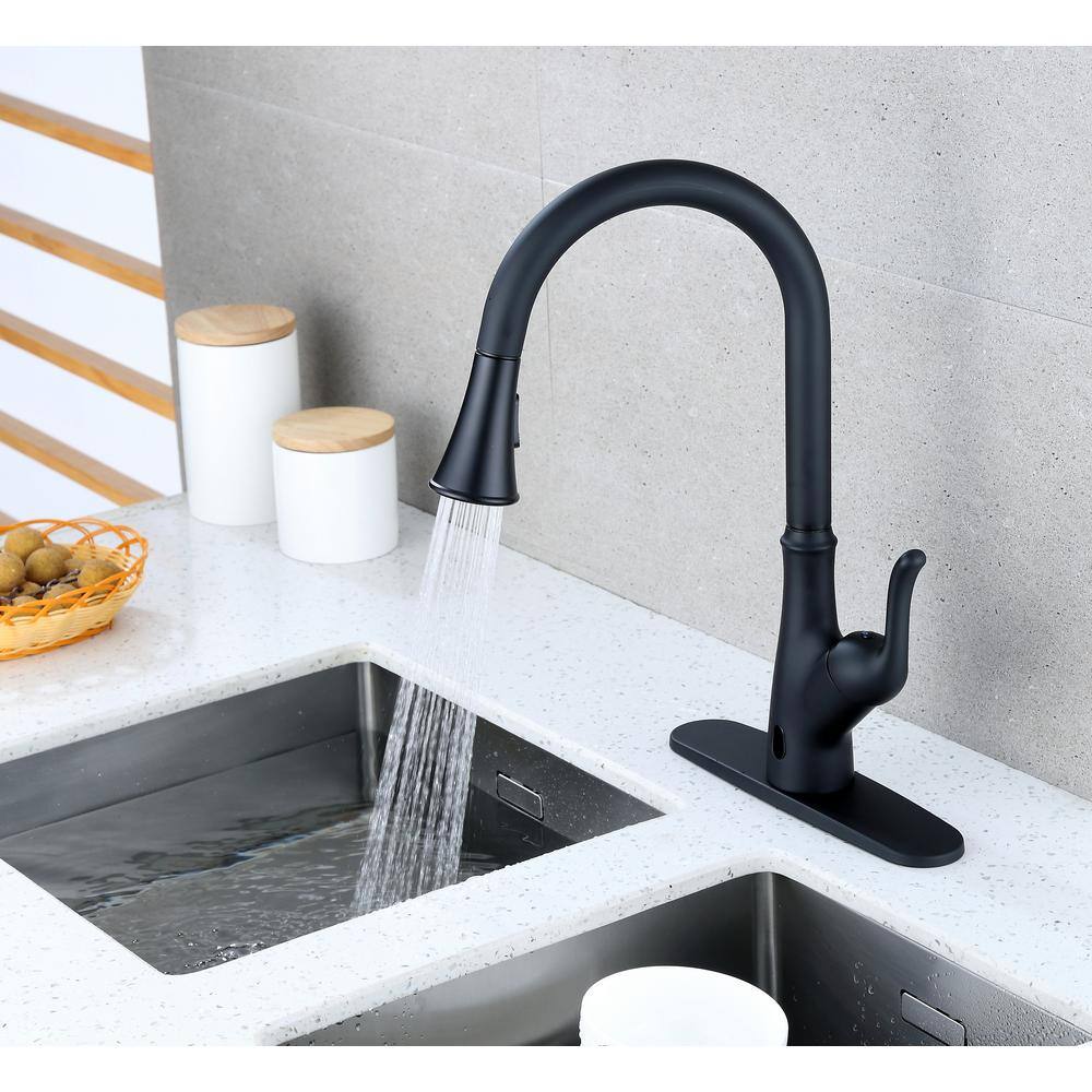 Matte Black Touchless Kitchen Faucet with Pull-out Spray