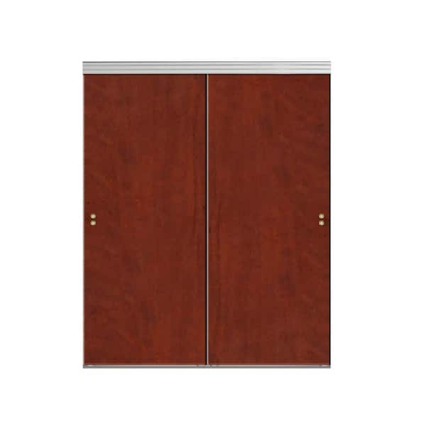 Impact Plus 42 in. x 96 in. Smooth Flush Cherry Solid Core MDF Interior Closet Sliding Door with Chrome Trim