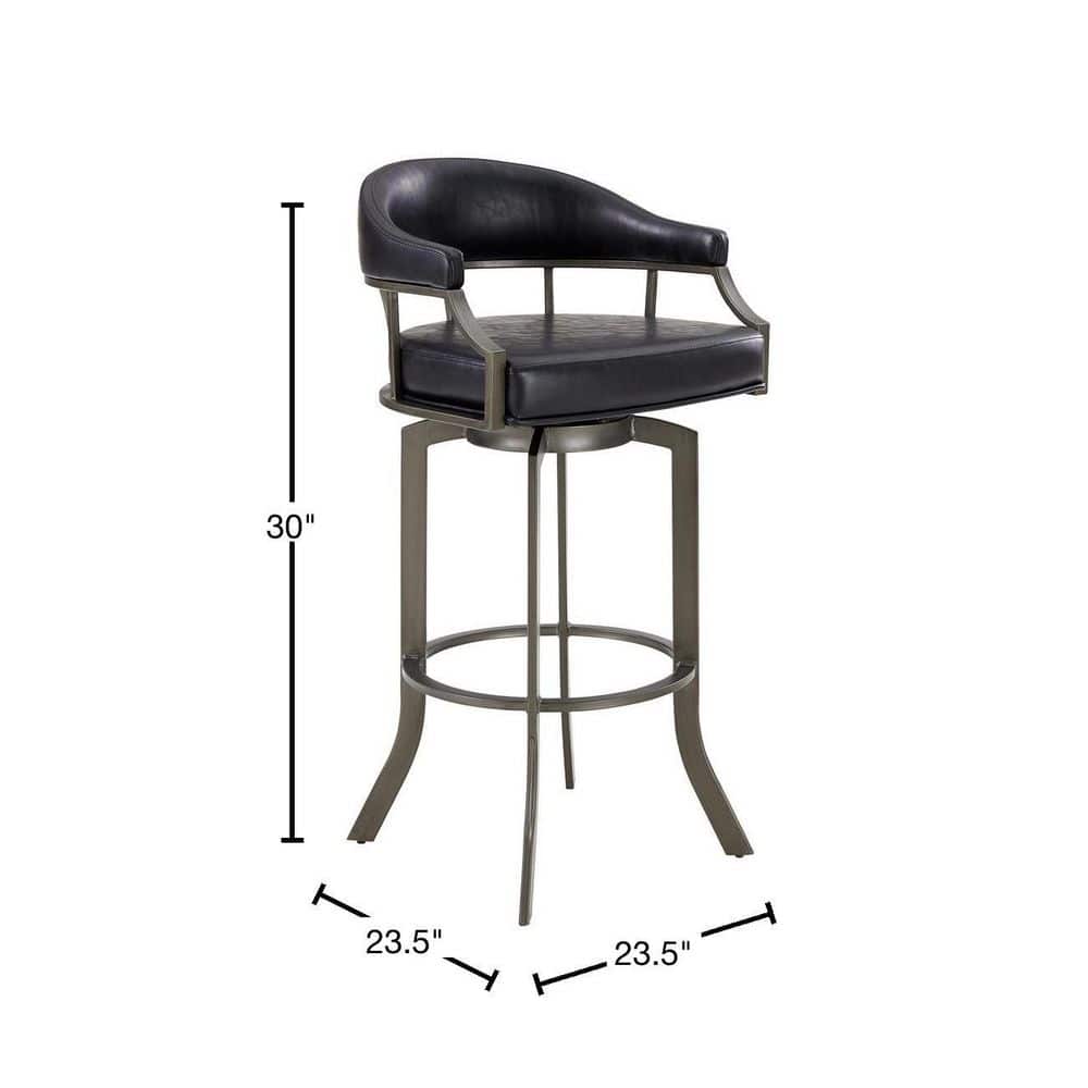 Transitional Swivel Saddle 24" Black Leather and Metal Bar Stool