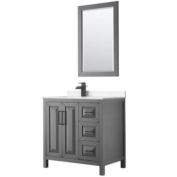Daria 36 in. W. x 22 in. D. x 35.75 in. H Single Bath Vanity in Dark Gray Carrara Cultured Marble Top and 24 in. Mirror