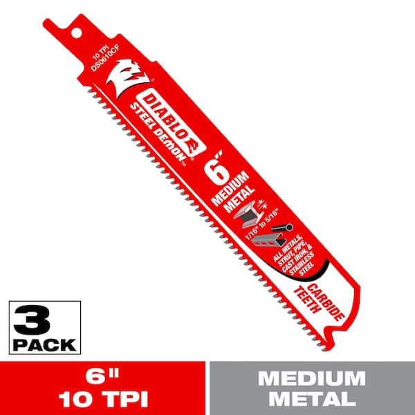 DIABLO 6 in. 10 TPI Steel Demon Carbide Teeth Reciprocating Saw Blades for Medium Metal