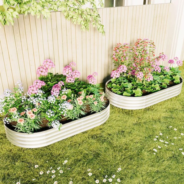 8 x 4 x 1 in. Outdoor Garden Galvanized Metal Garden Bed, Silver 2 Pieces