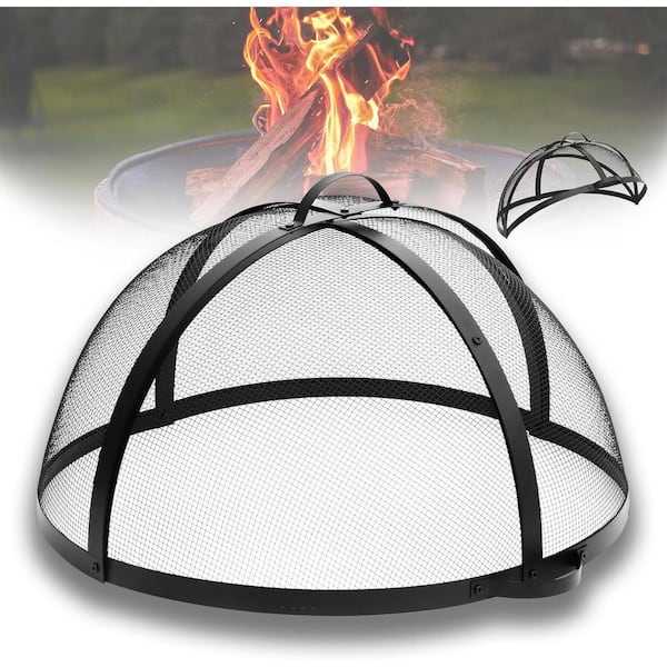 40 in. Round Fire Pit Spark Screen Cover Outdoor with Hinge and Patio Easy-Opening Fire Pit Screen Black