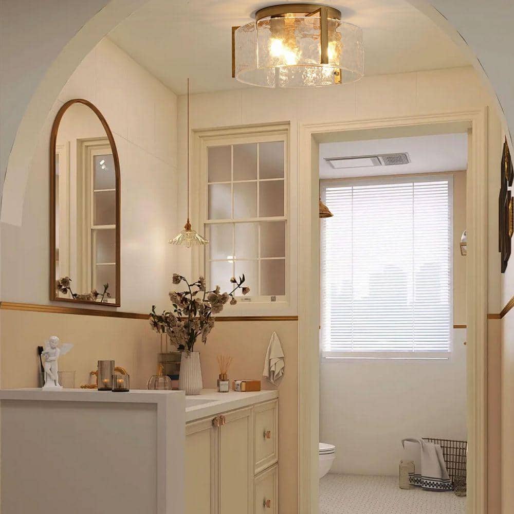 Jojospring Candela 15 in. Brushed Brass Round 3-Light Textured Glass Panels Flush Mount LJ-3066-XNJ