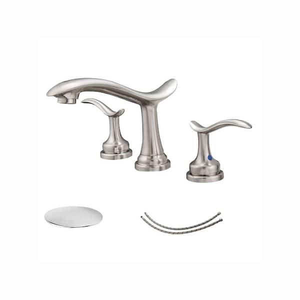FORCLOVER 8 in. Widespread Double Handle Waterfall Bathroom Faucet with Pop-up Drain Assembly in Spot Resist Chrome