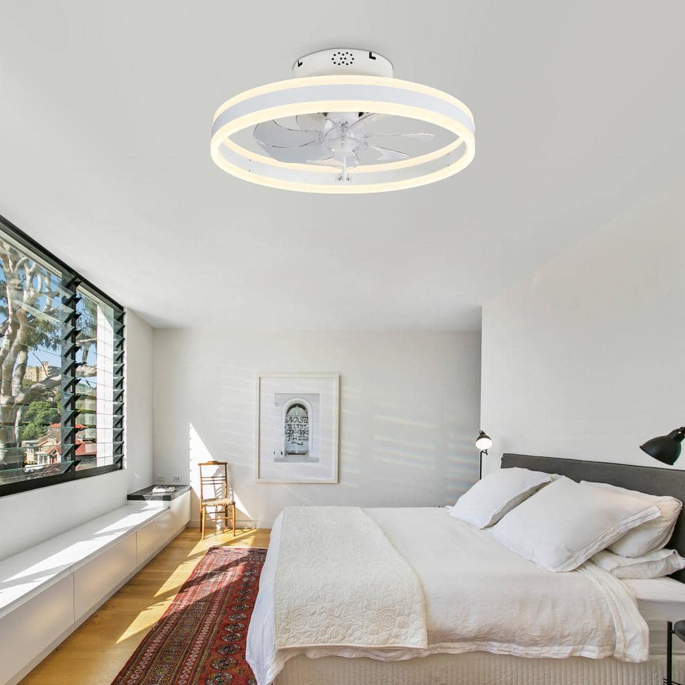 20-Inch White Clear LED Flush Mount Ceiling Fan with Remote
