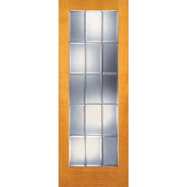 Feather River Doors 30 in. x 80 in. 15 Lite Unfinished Pine Clear Bevel Zinc Woodgrain Interior Door Slab