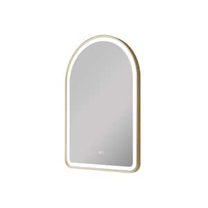 24 in. W x 36 in. H Arched Framed Anti-Fog Wall LED Bathroom Vanity Mirror in Brushed Gold