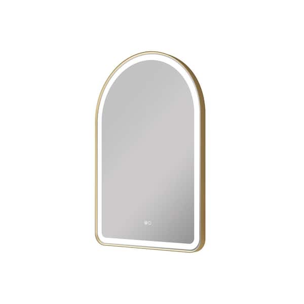 24 in. W x 36 in. H Arched Framed Anti-Fog Wall LED Bathroom Vanity Mirror in Brushed Gold