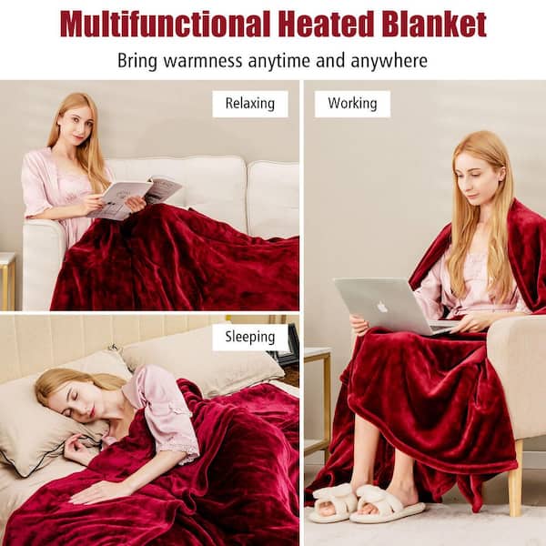 Gymax 62 in. x 84 in. Heated Electric Blanket Timer Red Twin Size Heated  Throw Blanket GYM10475 - The Home Depot