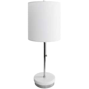 Granie 22 in. H Modern Real White Marble Stick Sliver Table Lamp with Pull Chain Switch