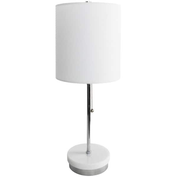 JAZAVA Granie 22 in. H Modern Real White Marble Stick Sliver Table Lamp with Pull Chain Switch