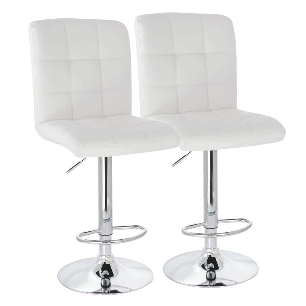 46 in. White High Back Tufted Faux Leather Adjustable Bar Stool with Chrome Base (Set of 2) -  Elama, 985117110M