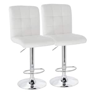 46 in. White High Back Tufted Faux Leather Adjustable Bar Stool with Chrome Base (Set of 2)