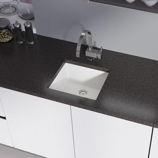 Rene Ivory Granite Quartz 18 in. Single Bowl Dualmount Kitchen Sink Kit