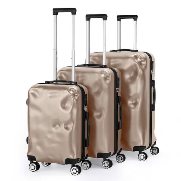 HIKOLAYAE Hikolayae 3 Piece Hardside Spinner Luggage Sets with TSA Lock Champagne CW L04 CPG 3 The Home Depot