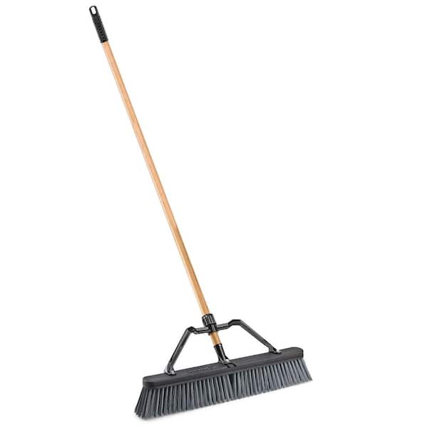 24 in. Rough Surface Industrial Grade Push Broom with Wood Handle and Brace (2-Pack)