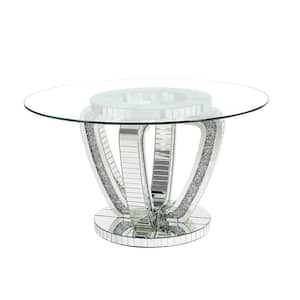 Noralie Mirrored and Faux Diamonds Glass 52 in. Column Dining Table Seats 4