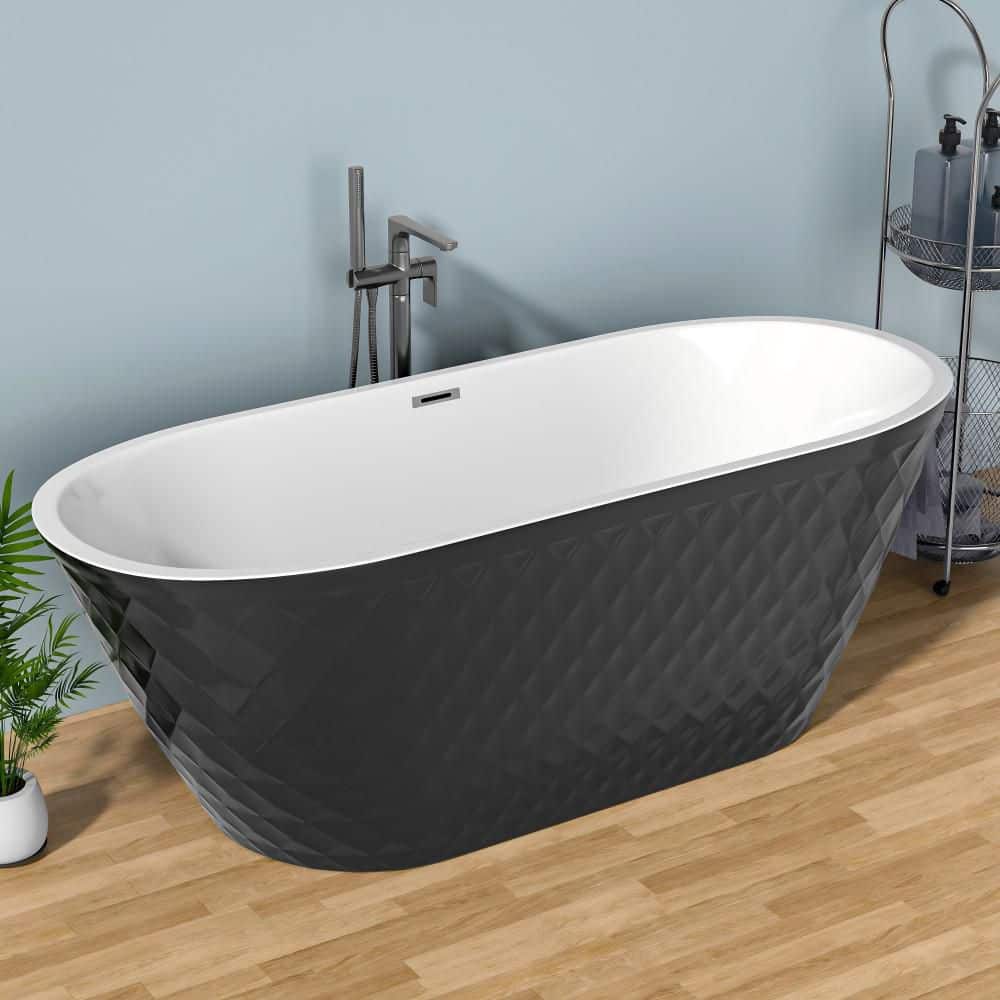67 in. x 31.5 in. Acrylic Freestanding Soaking Bathtub with Diamond Wave Pa