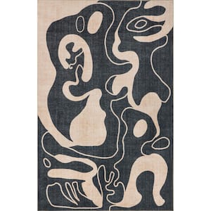 Carole Abstract Machine Washable Beige 5 ft. x 8 ft. Area Rug