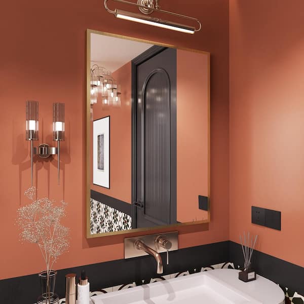 22 in. W x 30 in. H Rectangle Aluminum Framed Wall Bathroom Vanity Mirror in Brushed Gold