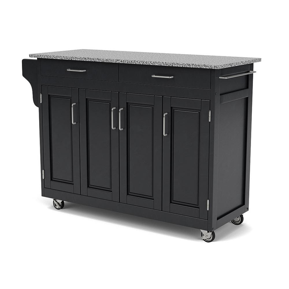 Black Granite Top Kitchen Cart with Storage and Spice Rack