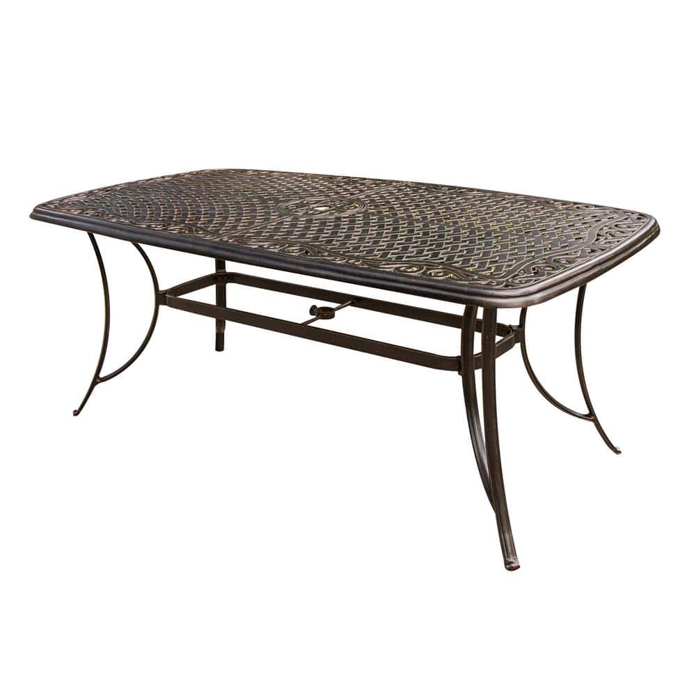 Bronze Cast Aluminum 6-Person Outdoor Dining Set with Natural Oat Cushions