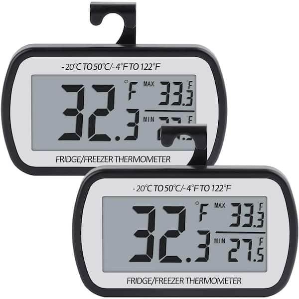 Aoibox Digital Refrigerator Thermometer with Magnetic Back Large LCD (2-Pack)