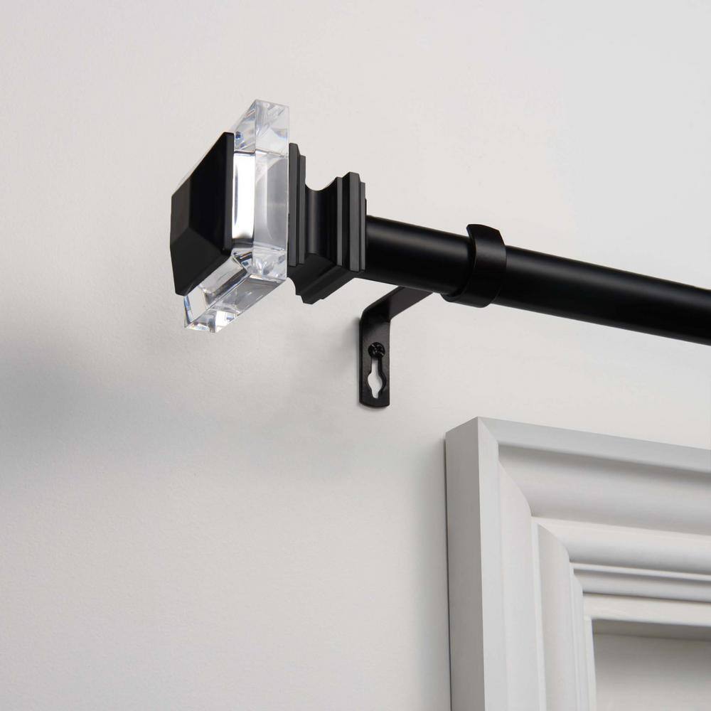 Matte Black Adjustable Curtain Rod with Acrylic Finials, 36"-72"