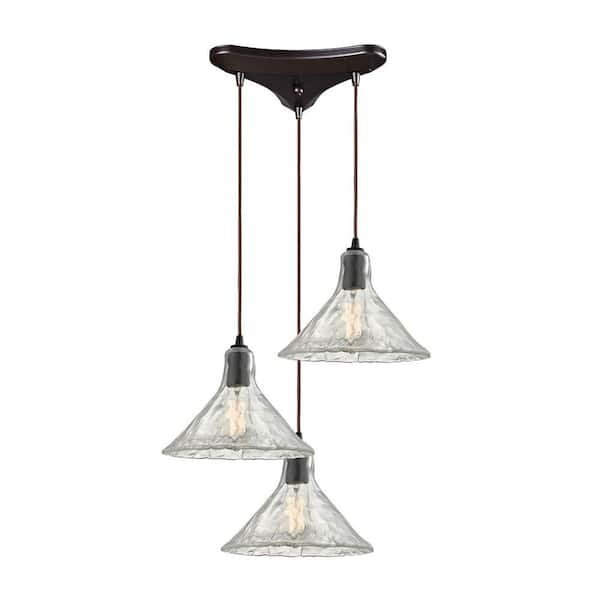 Titan Lighting Hand Formed Glass 3-Light Oil Rubbed Bronze Pendant