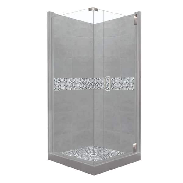 American Bath Factory Del Mar Grand Hinged 42 in. x 42 in. x 80 in. Right-Hand Corner Shower Kit in Wet Cement and Chrome Hardware