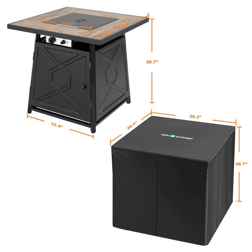 28 Inch Black Ceramic Gas Fire Pit Table with Cover