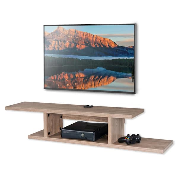 Fitueyes Floating Tv Stand Wall Shelf Media Console Mounted Hutch Cabinet Rustic Gray Desk Weathered Oak Ds211805wg Hd The Home Depot - Floating Shelf For Tv Wall Mount