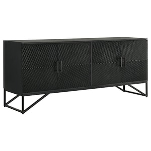 Black Wood Top 71 in. Sideboard with Fluted Design