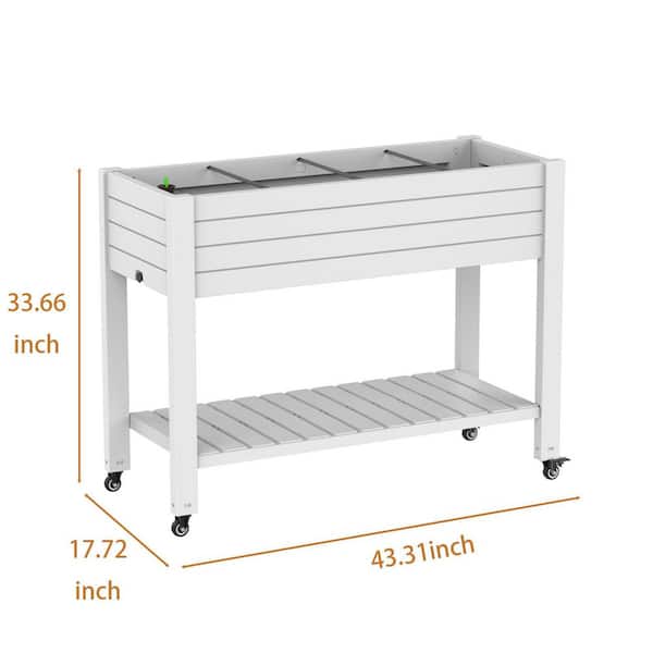 Plastic White Plant Reinforced Large Planter Box with Wheels and