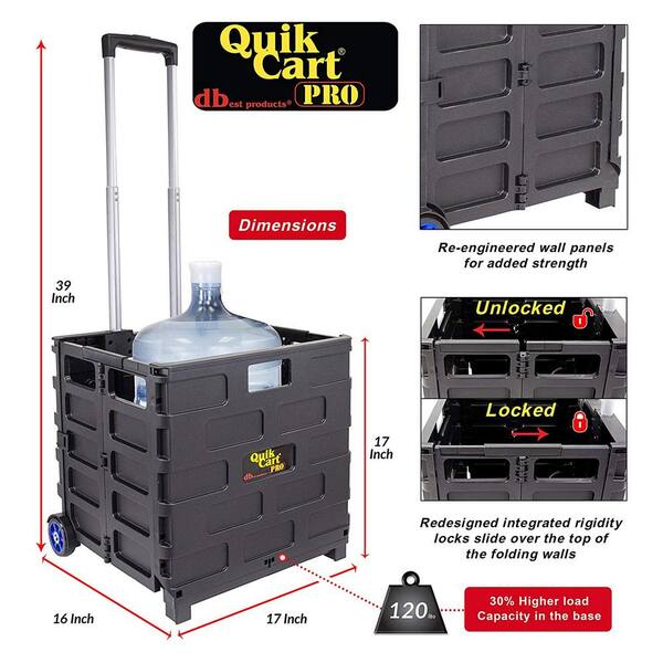 dbest products Quik Cart Pro Collapsible Handcart with Lid Seat Stool Black 